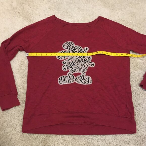 Iconic Disney Mickey Mouse Zebra Print Sequin Crimson Pullover - Picture 12 of 15
